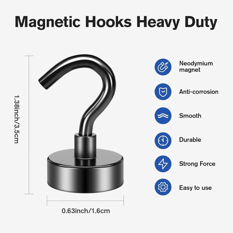 Grtard 20 Pack Magnetic Hooks Heavy Duty, 30LBS Strong Magnet Hooks Heavy Duty, Black Magnetic Hooks for Cruise Cabins, Neodymium Magnets with Hook for Hanging, Outdoor, Kitchen, Workplace, Garage - Image 5